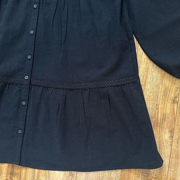 Poheme Paris Lace Detailing Button Front Long Sleeve Tiered Dress Size M/L Black - Picture 4 of 11